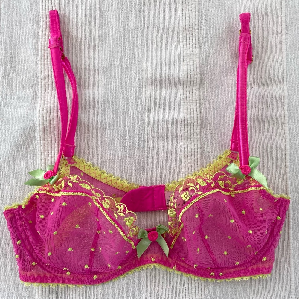 Agent Provocateur *Connie* Pink & Yellow Lace Bra & Brief Set ~